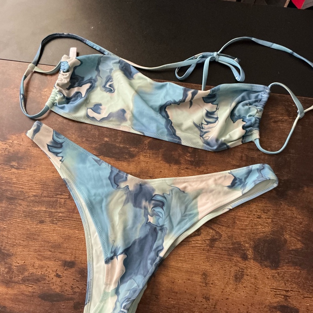Blue and Cream Tie-Dye Bikini Set